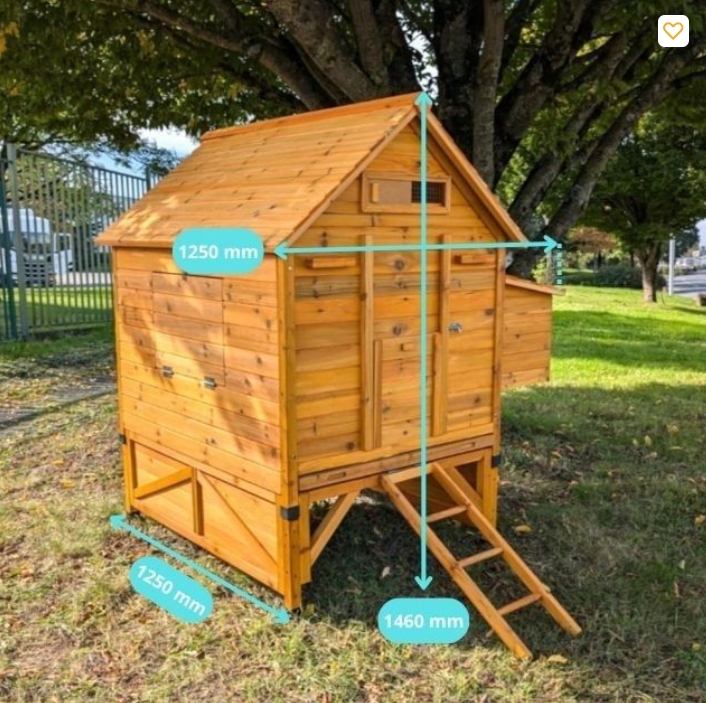 Poulailler Cémani XL toit bois 6 à 10 poules avec rehausse