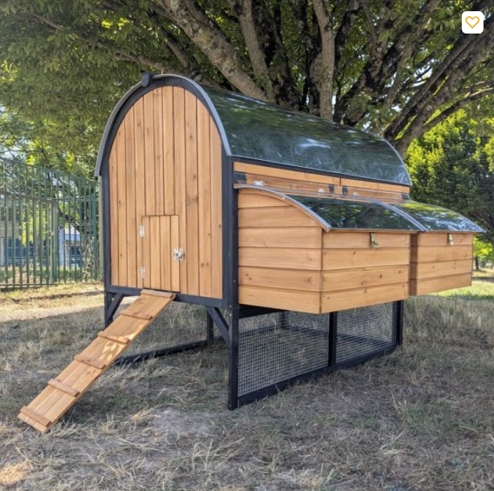 Poulailler Finlandais XL toit tôle isolé 8 à 12 poules avec extension parc grillagé