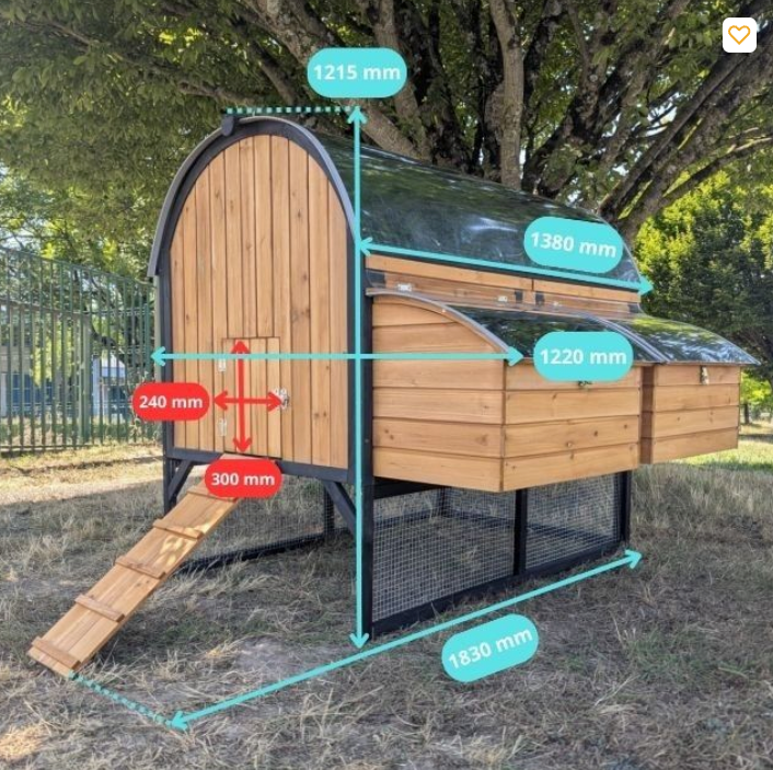Poulailler Finlandais XL toit tôle isolé 8 à 12 poules avec extension parc grillagé